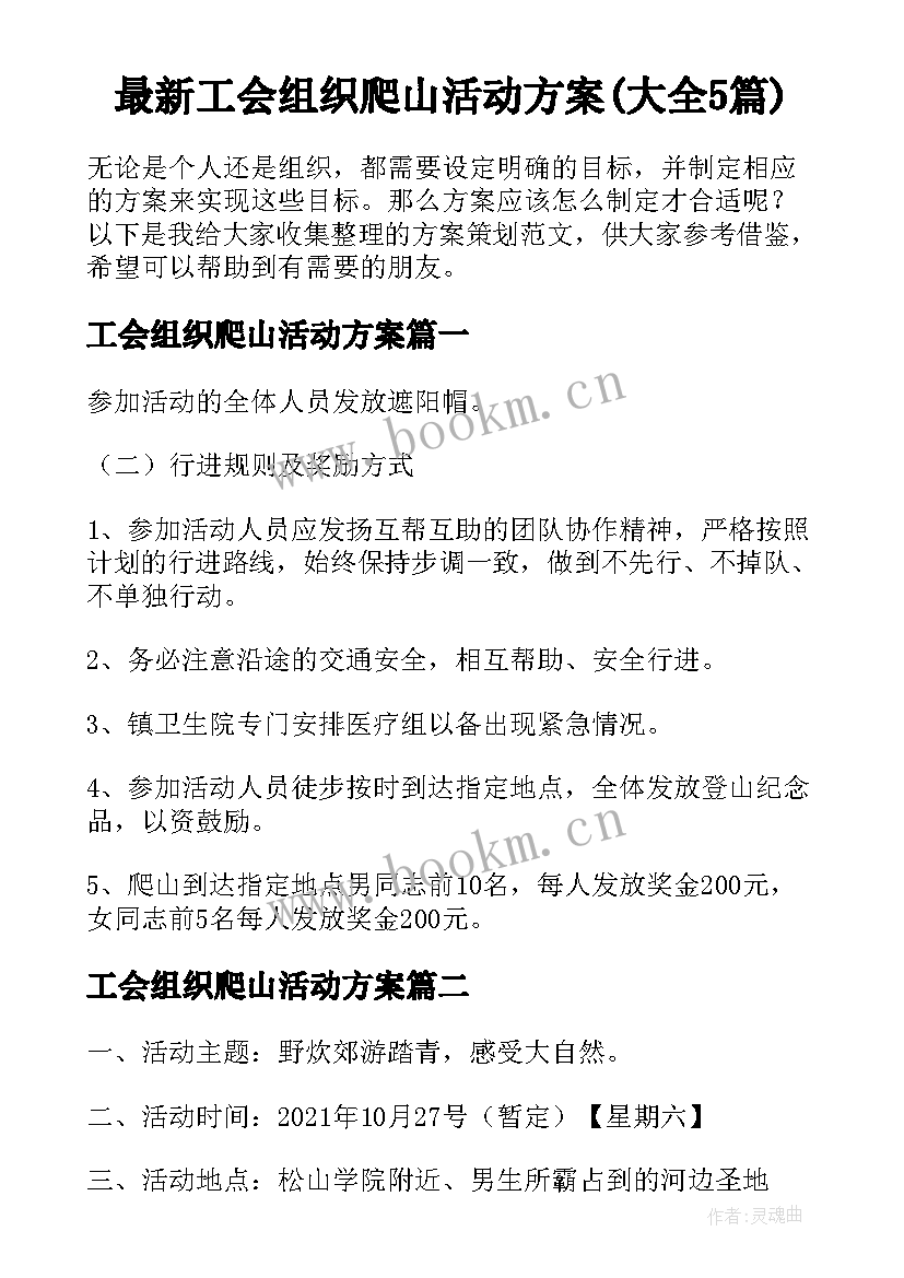 最新工会组织爬山活动方案(大全5篇)