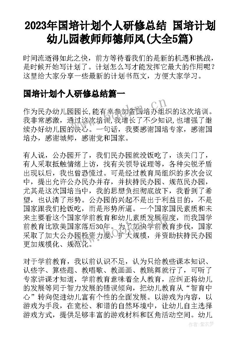 2023年国培计划个人研修总结 国培计划幼儿园教师师德师风(大全5篇)