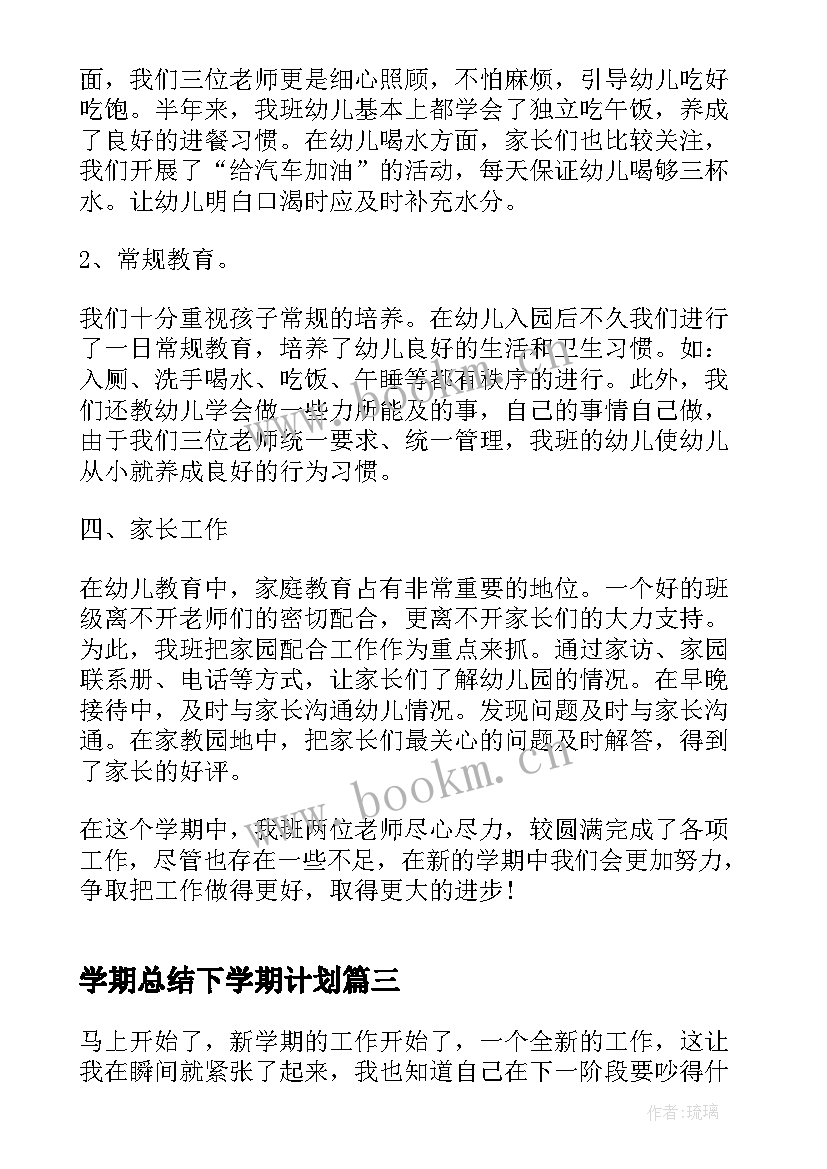 学期总结下学期计划(汇总5篇)