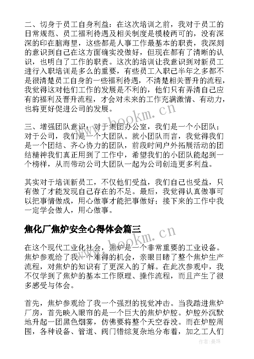 2023年焦化厂焦炉安全心得体会(精选8篇)