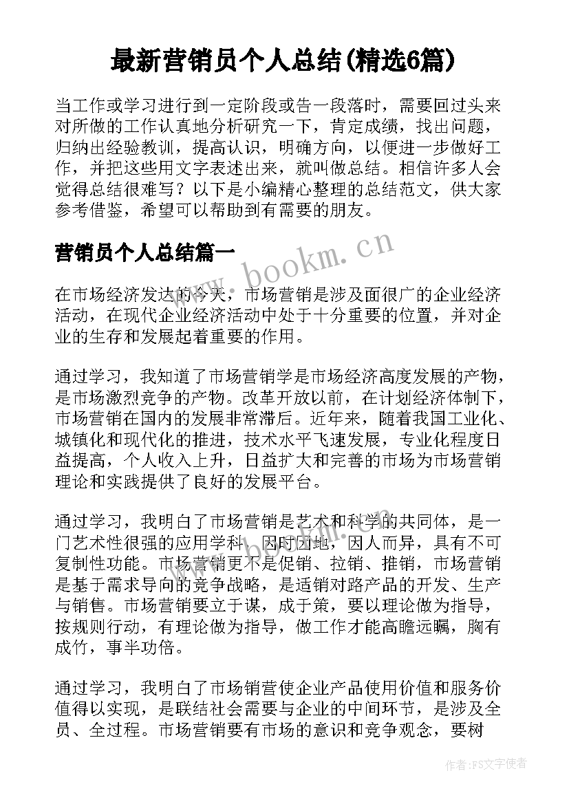 最新营销员个人总结(精选6篇)