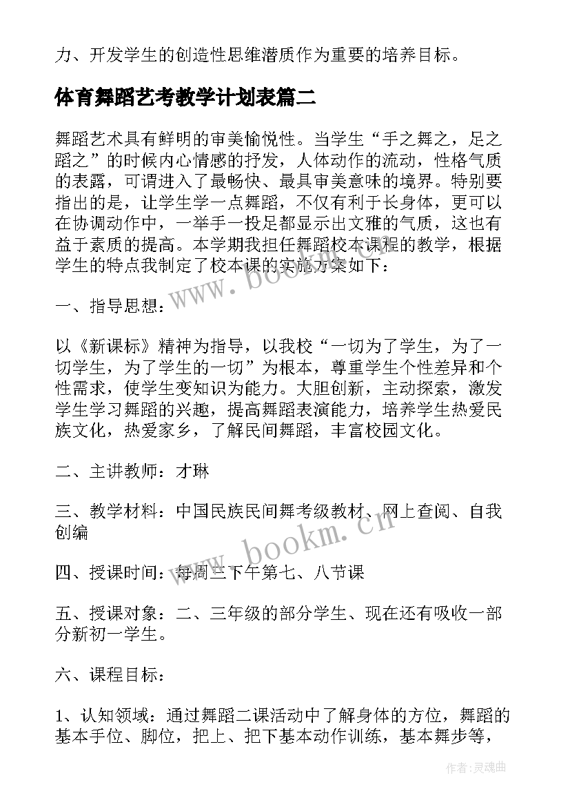 体育舞蹈艺考教学计划表(实用5篇)