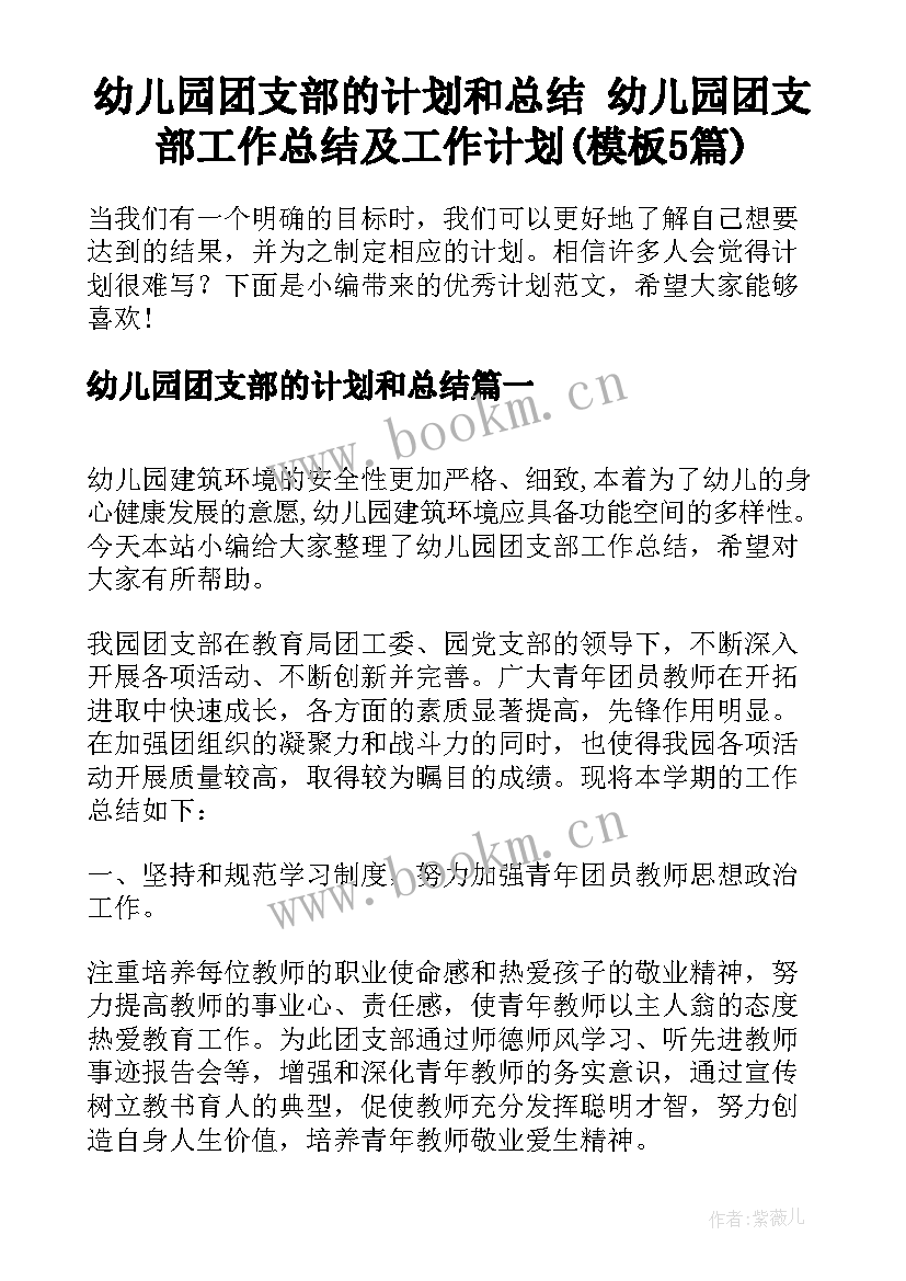 幼儿园团支部的计划和总结 幼儿园团支部工作总结及工作计划(模板5篇)