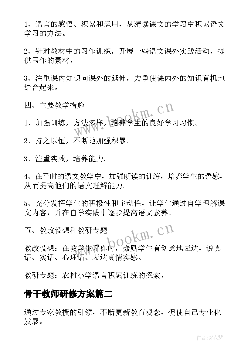 骨干教师研修方案 初中小学语文教师研修计划(实用10篇)