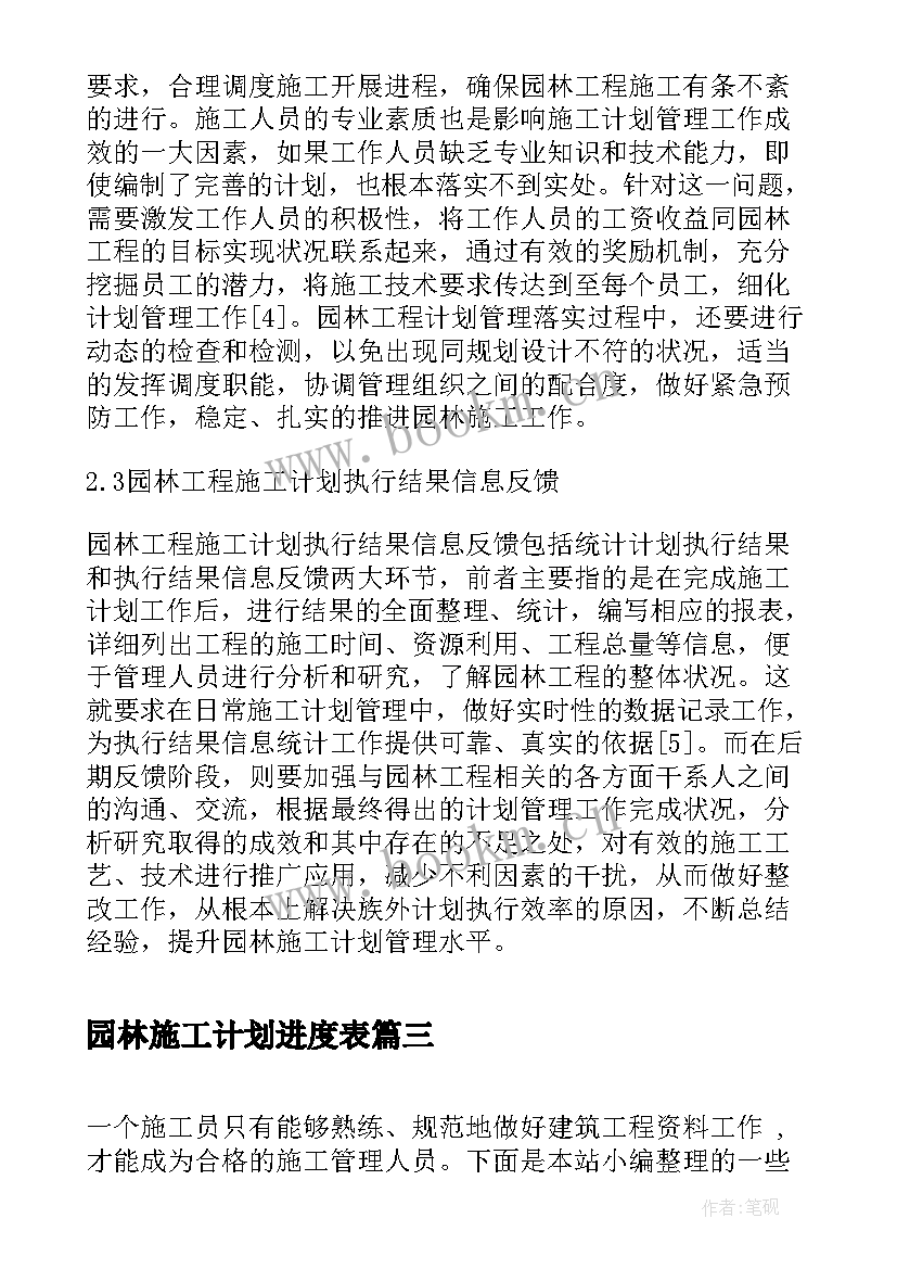 最新园林施工计划进度表 园林施工员个人工作总结与计划(实用5篇)