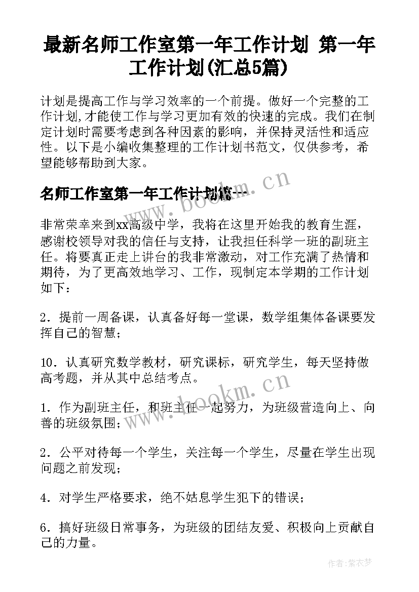 最新名师工作室第一年工作计划 第一年工作计划(汇总5篇)