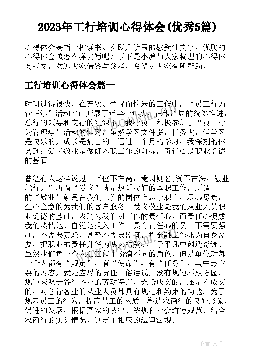 2023年工行培训心得体会(优秀5篇)