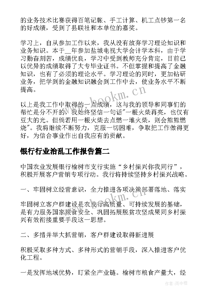 银行行业治乱工作报告(模板5篇)