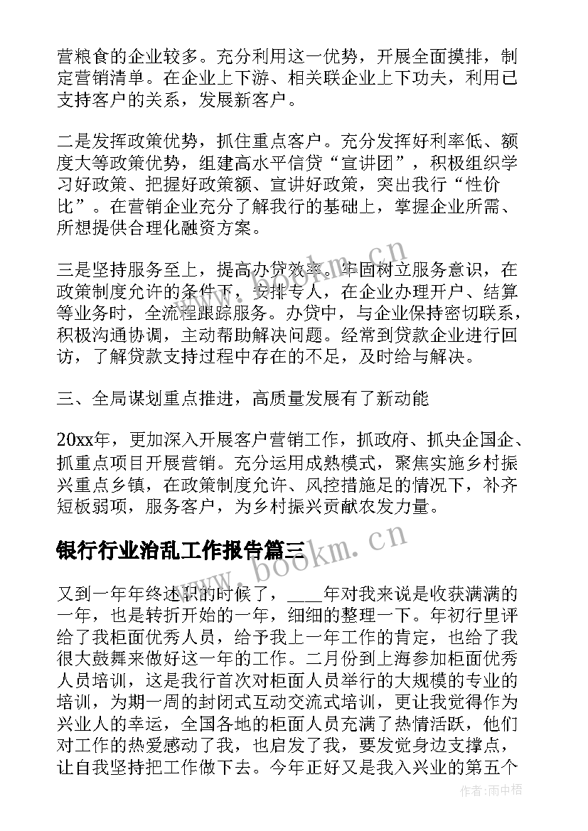 银行行业治乱工作报告(模板5篇)