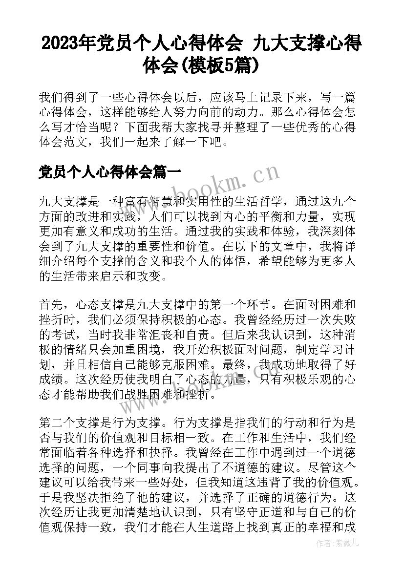 2023年党员个人心得体会 九大支撑心得体会(模板5篇)