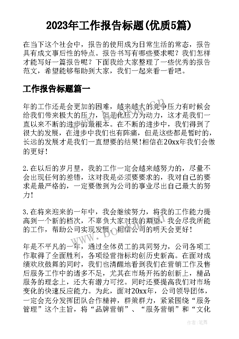 2023年工作报告标题(优质5篇)