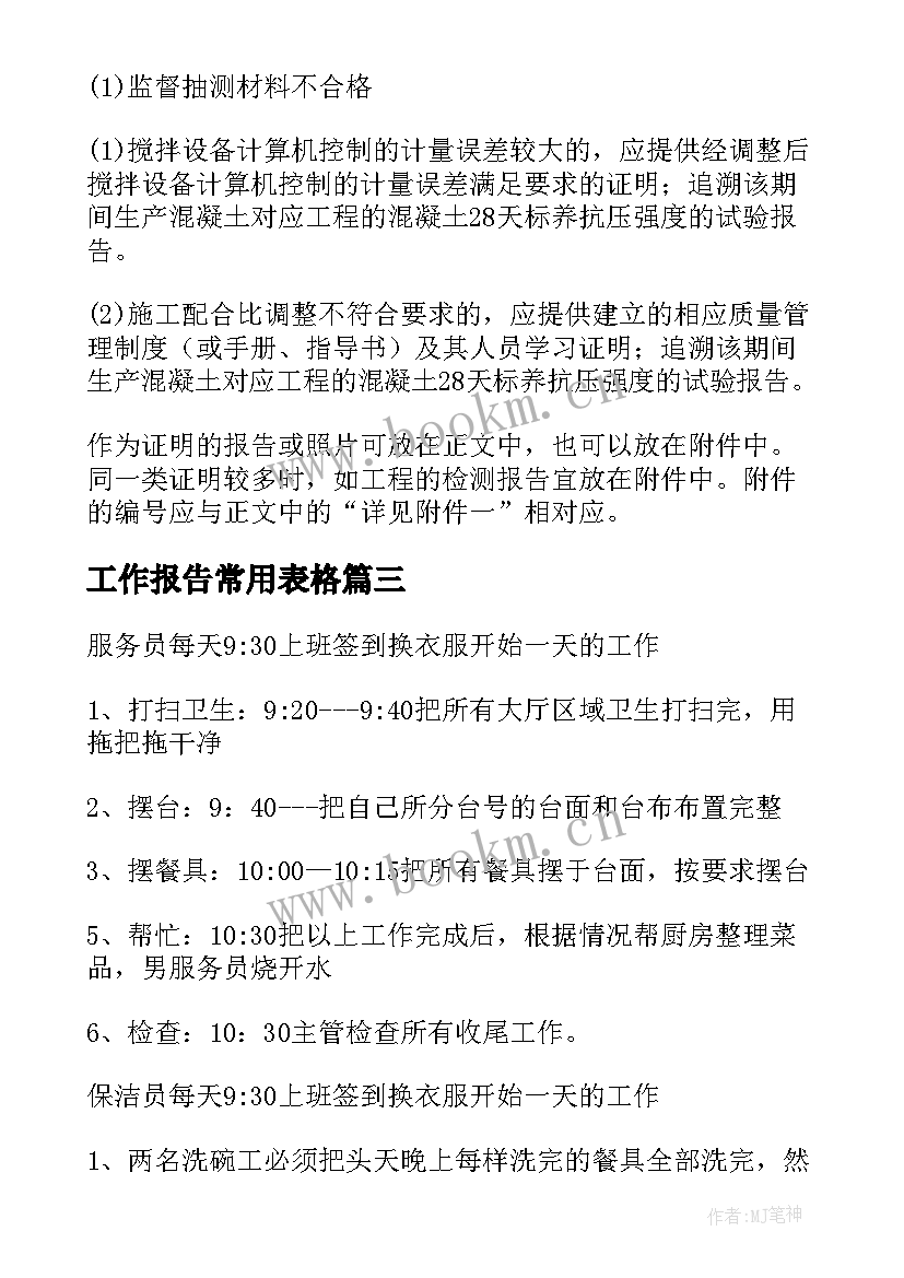 2023年工作报告常用表格(精选5篇)