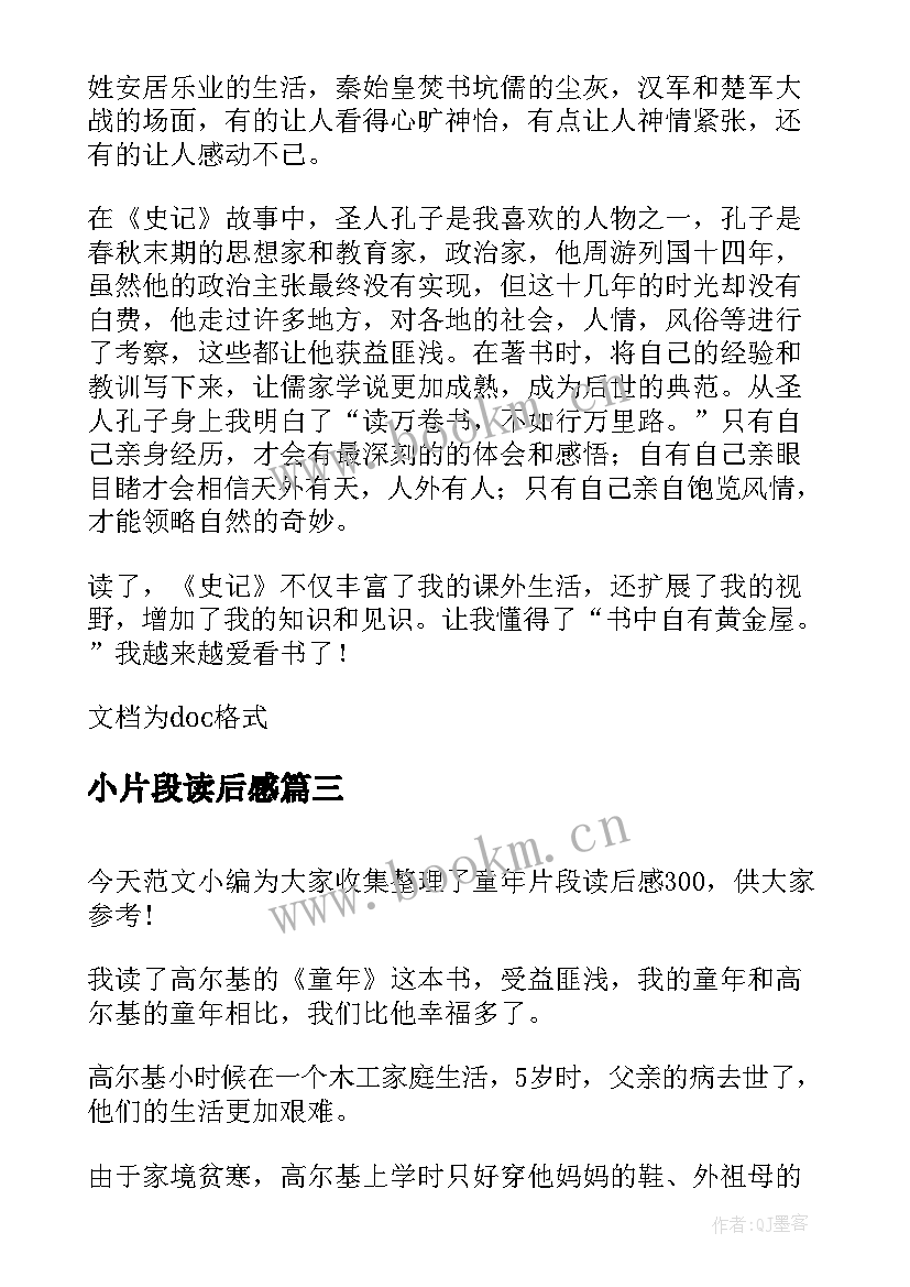 小片段读后感 西游记片段读后感(大全9篇)