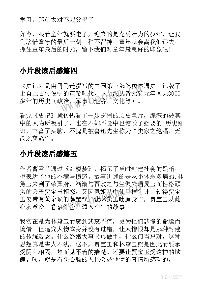 小片段读后感 西游记片段读后感(大全9篇)