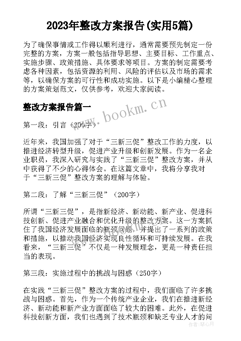 2023年整改方案报告(实用5篇)