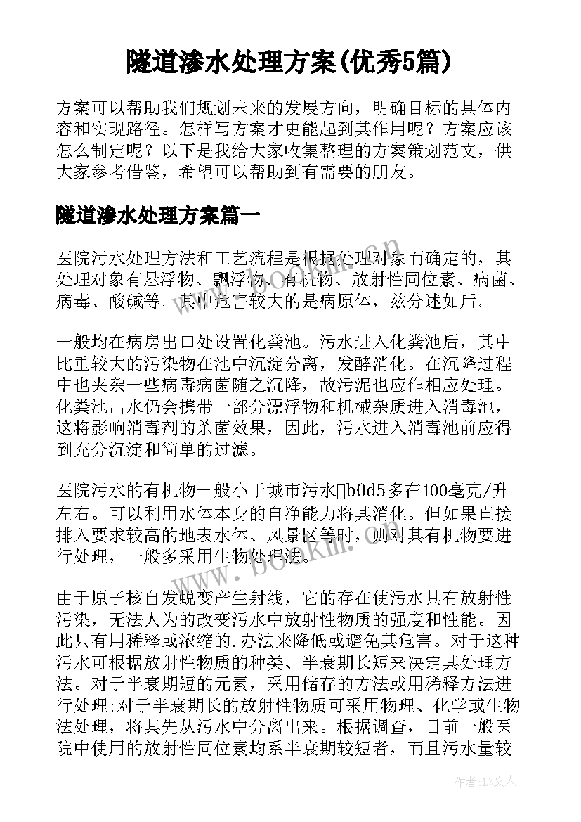 隧道渗水处理方案(优秀5篇)