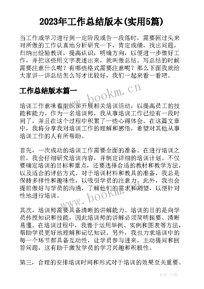 2023年工作总结版本(实用5篇)