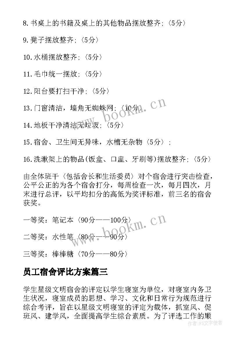 2023年员工宿舍评比方案(优质5篇)