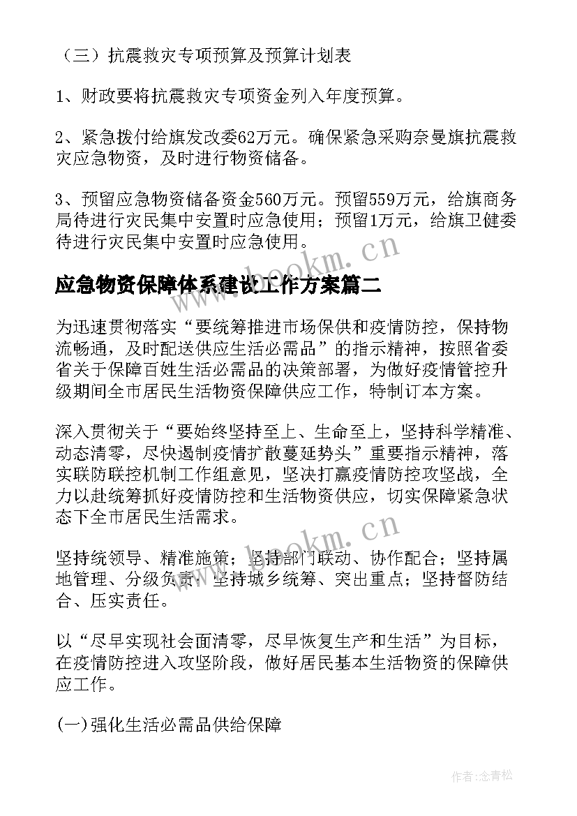 最新应急物资保障体系建设工作方案(模板5篇)