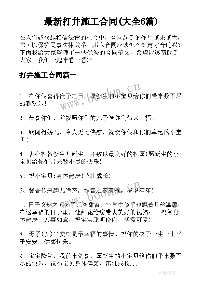 最新打井施工合同(大全6篇)