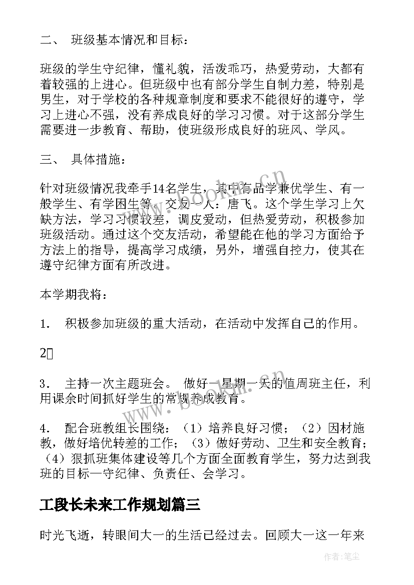 最新工段长未来工作规划 组长的工作计划(优质10篇)