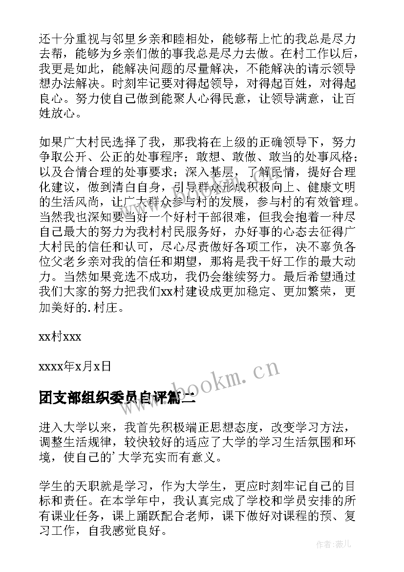 2023年团支部组织委员自评 村委会委员自我鉴定(汇总5篇)