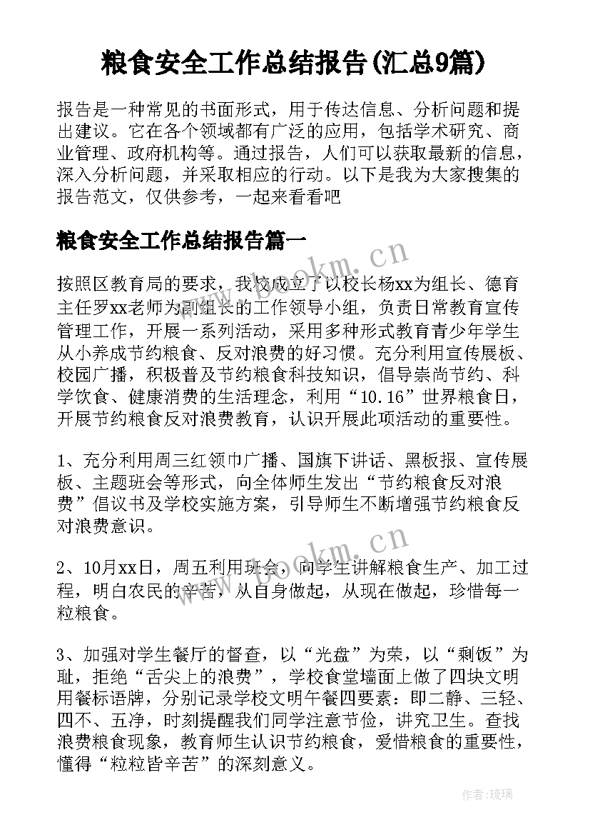 粮食安全工作总结报告(汇总9篇)