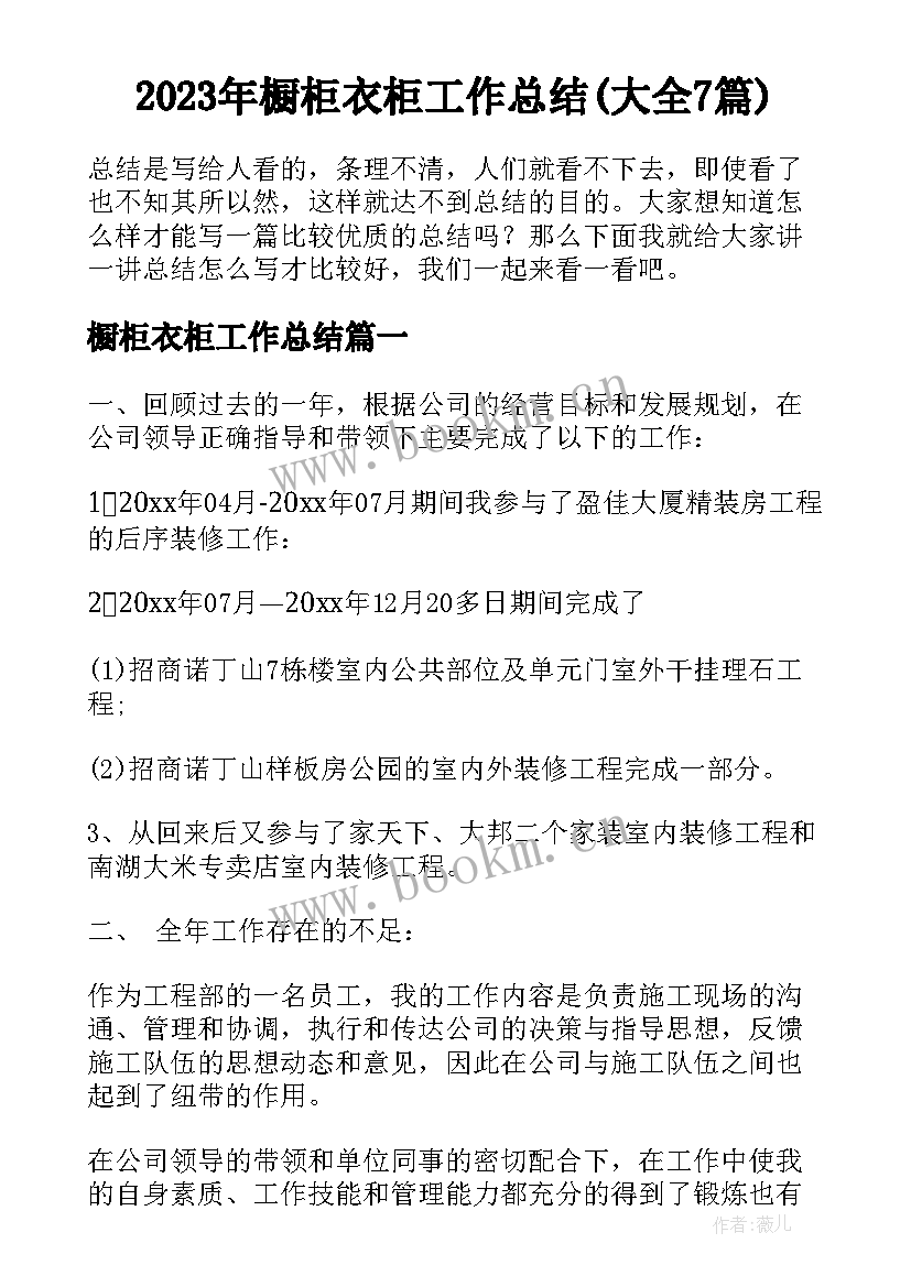 2023年橱柜衣柜工作总结(大全7篇)