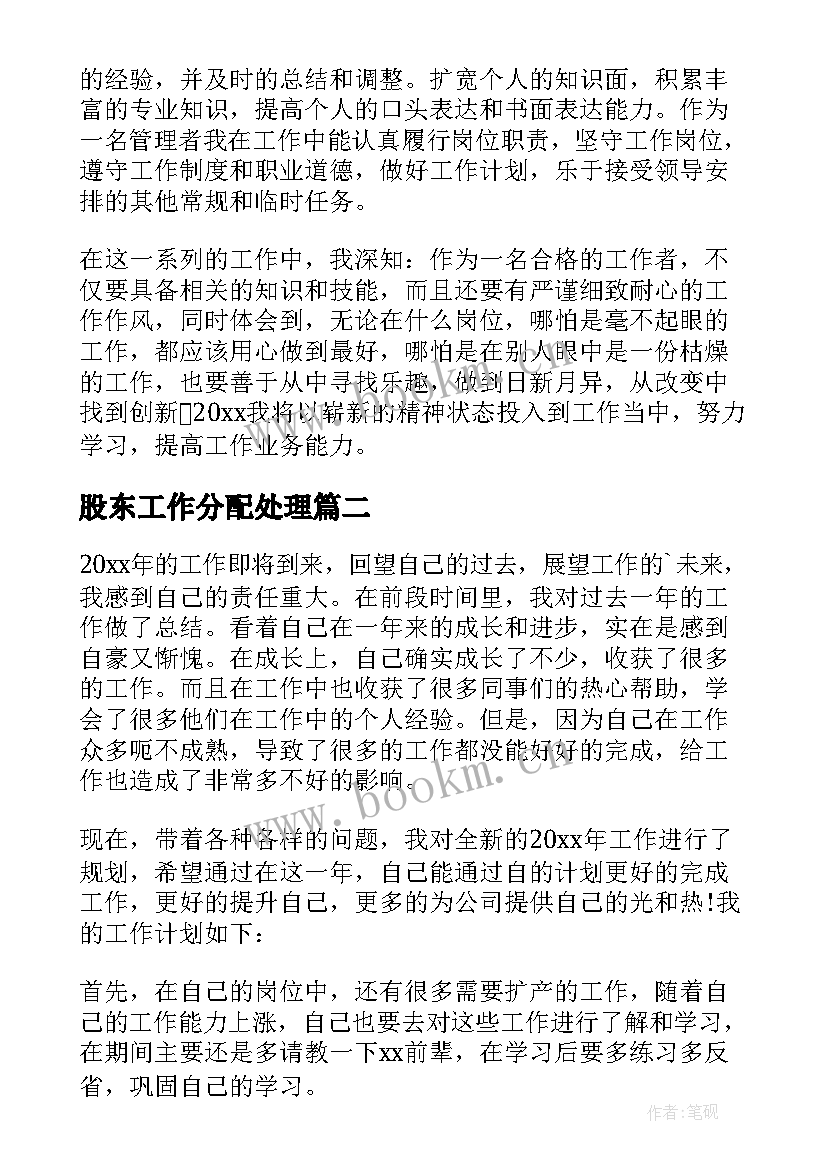 最新股东工作分配处理 公司工作计划(大全7篇)