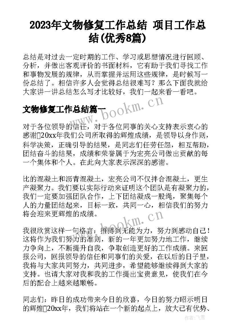 2023年文物修复工作总结 项目工作总结(优秀8篇)