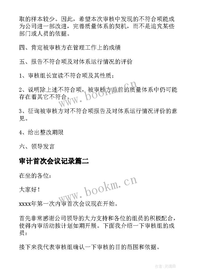 最新审计首次会议记录(模板5篇)