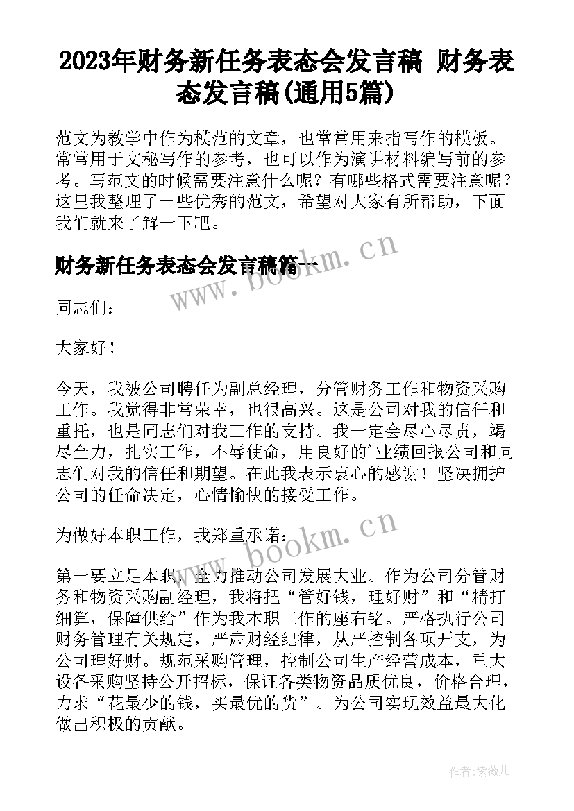 2023年财务新任务表态会发言稿 财务表态发言稿(通用5篇)