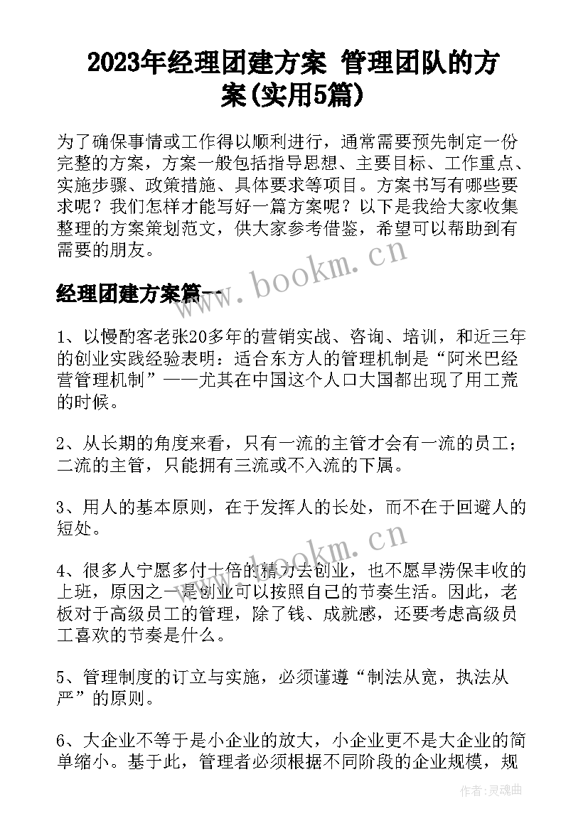 2023年经理团建方案 管理团队的方案(实用5篇)