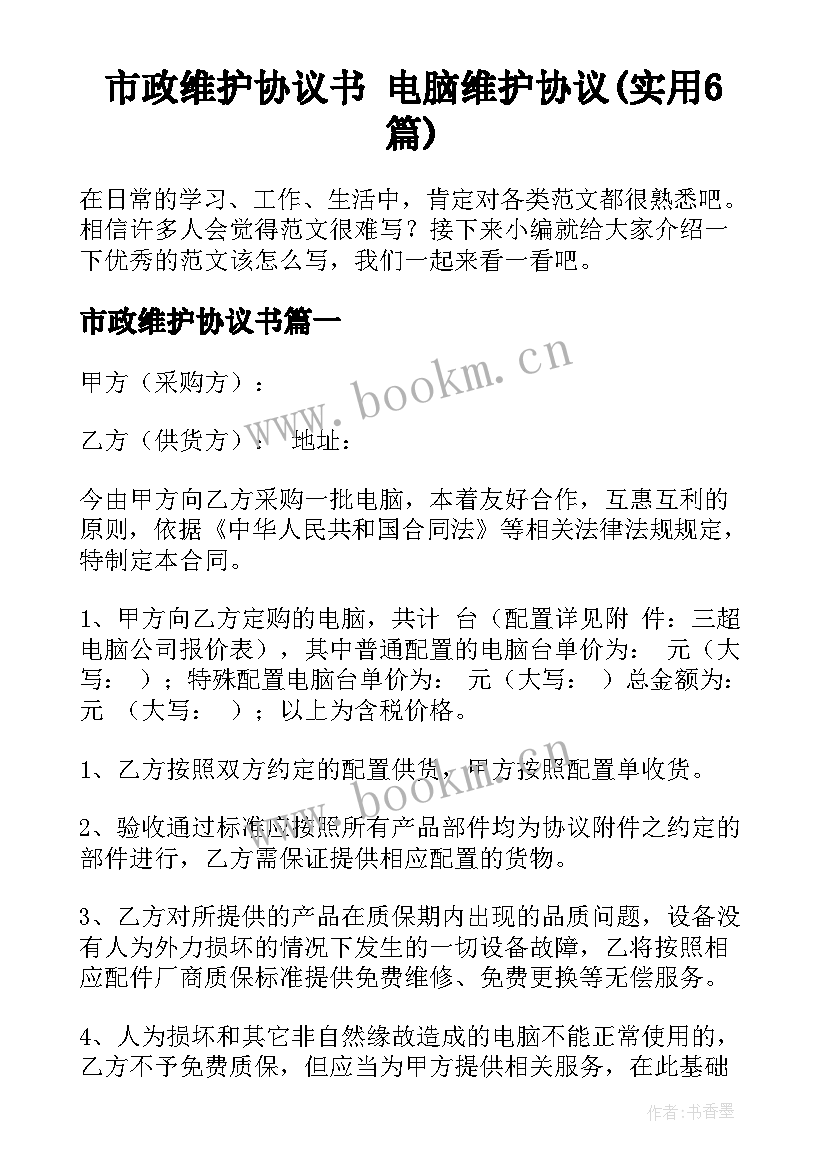 市政维护协议书 电脑维护协议(实用6篇)