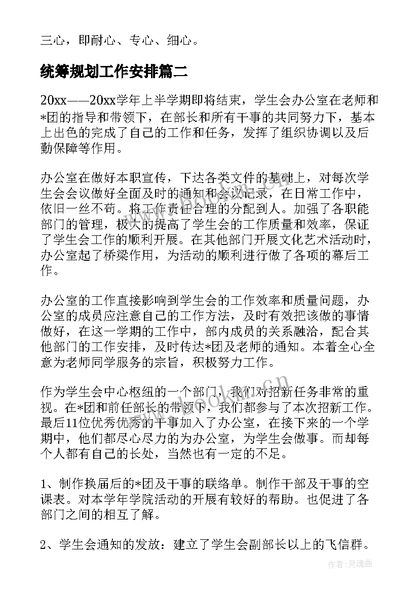 2023年统筹规划工作安排(大全8篇)