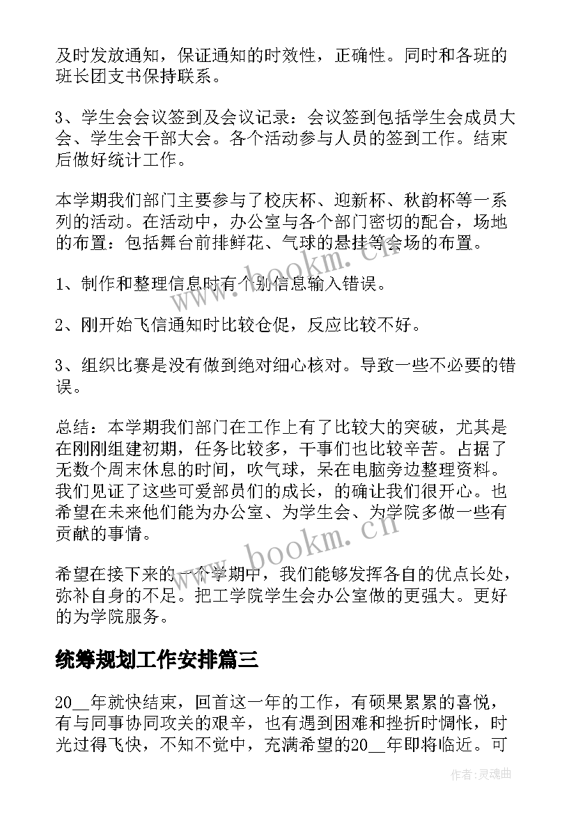 2023年统筹规划工作安排(大全8篇)