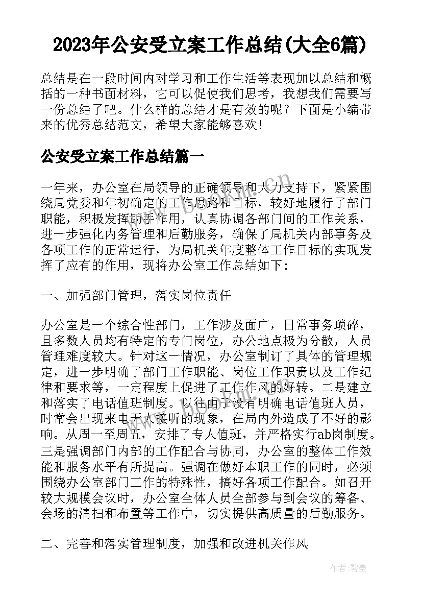 2023年公安受立案工作总结(大全6篇)