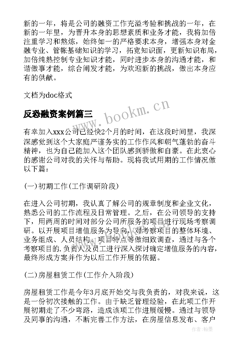 2023年反恐融资案例 融资工作总结报告(大全8篇)