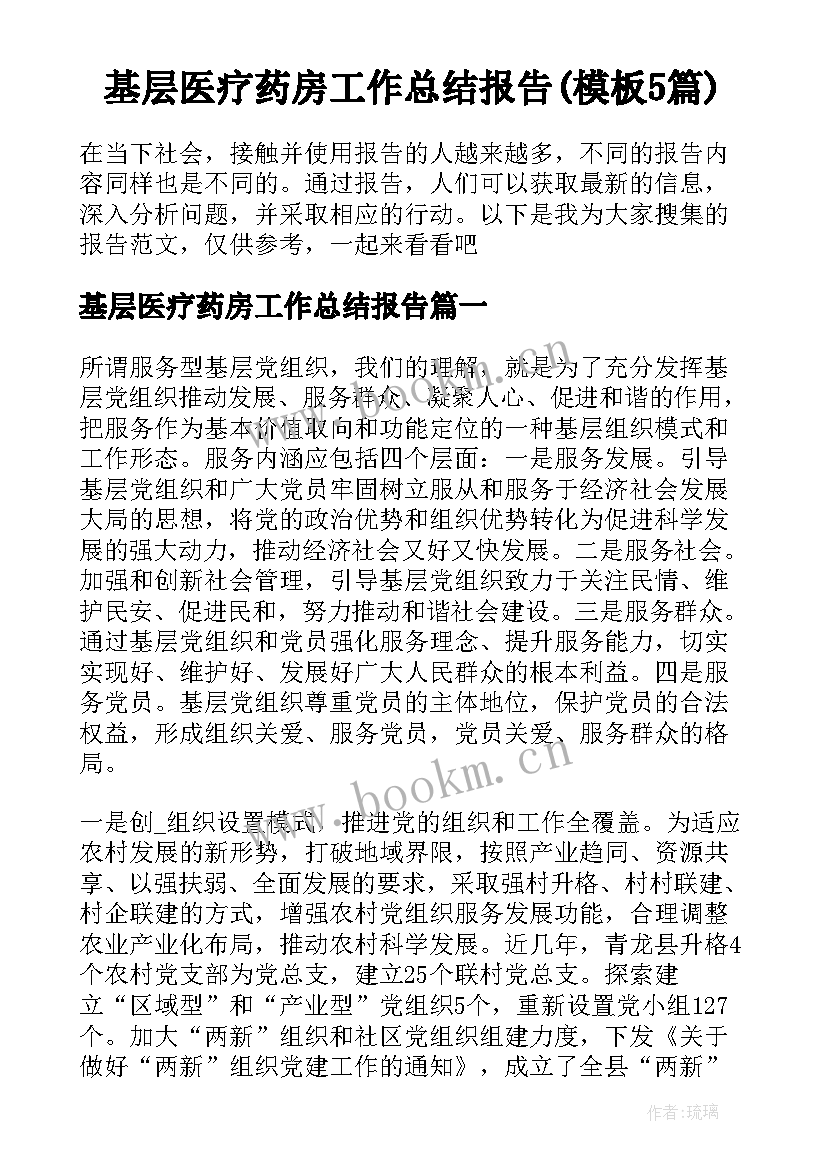 基层医疗药房工作总结报告(模板5篇)