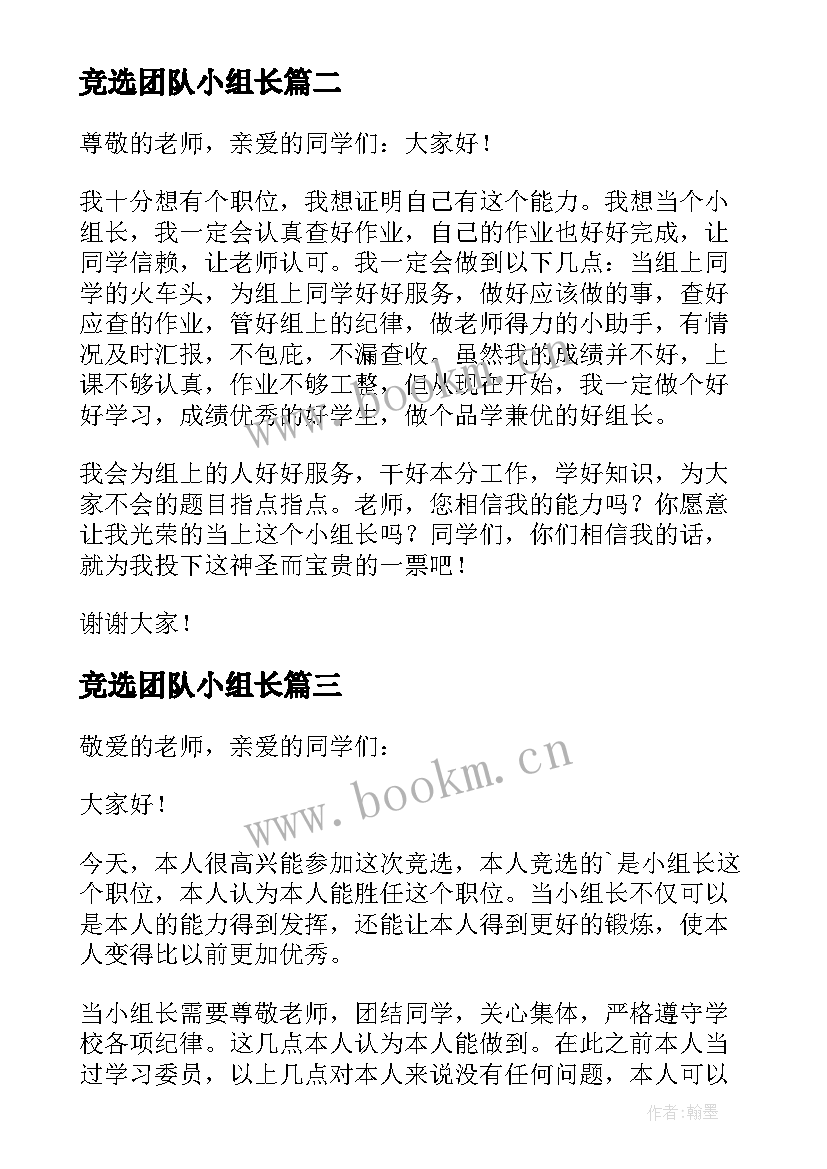 最新竞选团队小组长 竞选组长发言稿(大全5篇)