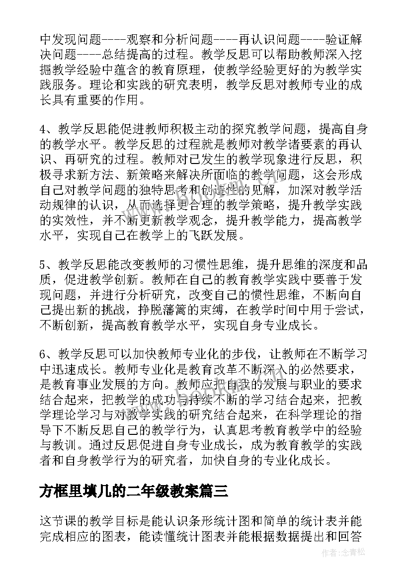 方框里填几的二年级教案 小学数学教学反思(优秀10篇)