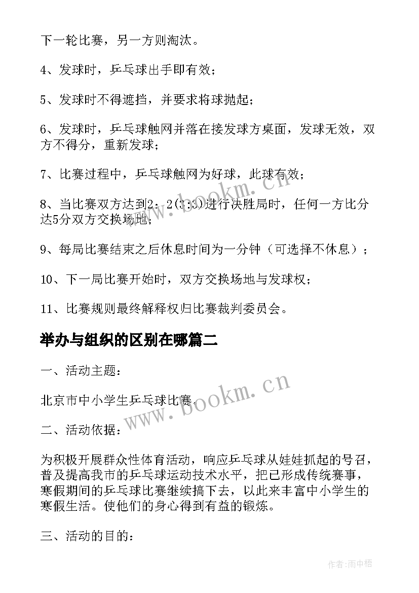 举办与组织的区别在哪 组织举办乒乓球比赛策划方案(优质5篇)