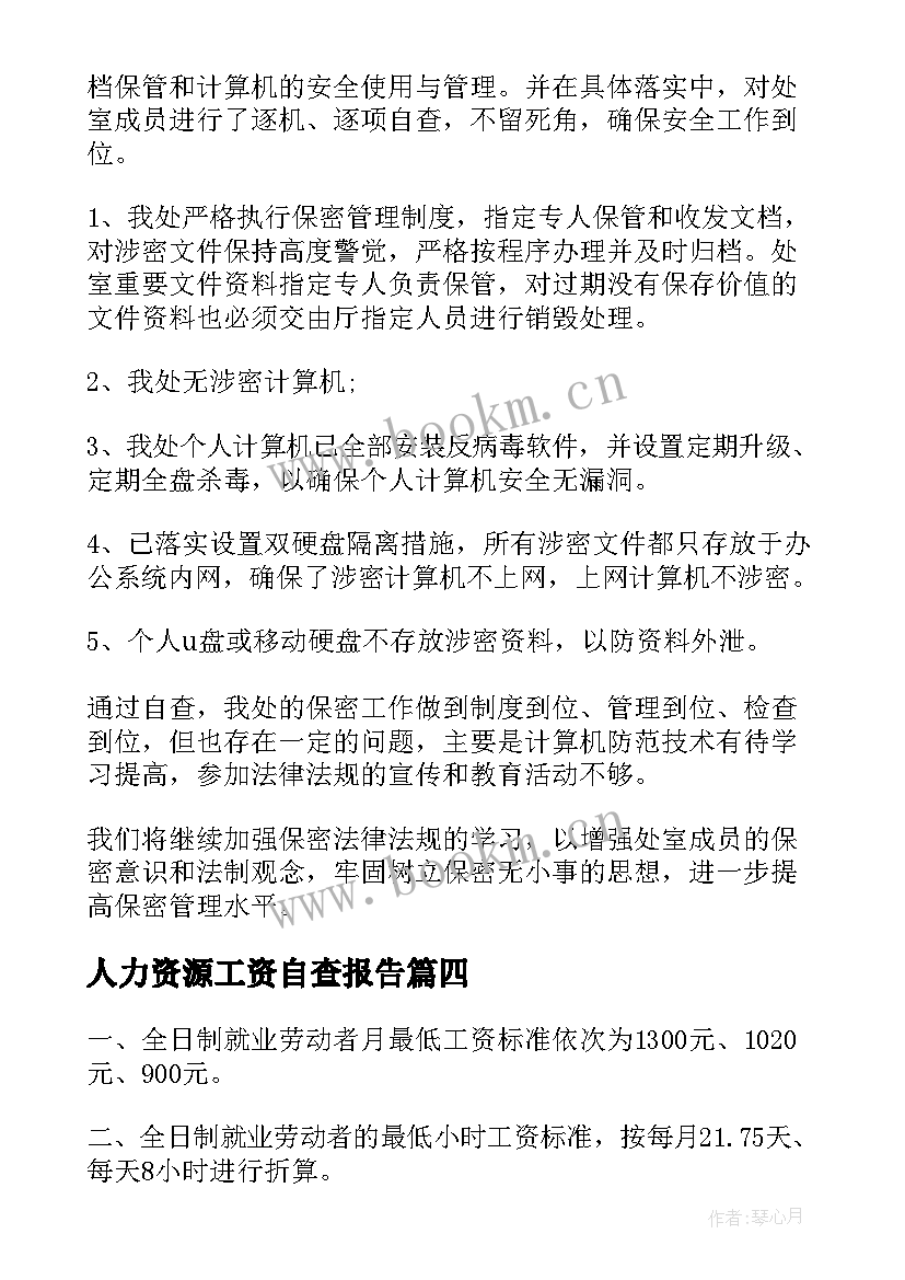 最新人力资源工资自查报告(优质8篇)