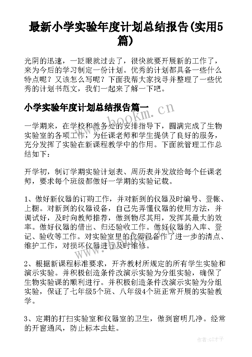 最新小学实验年度计划总结报告(实用5篇)