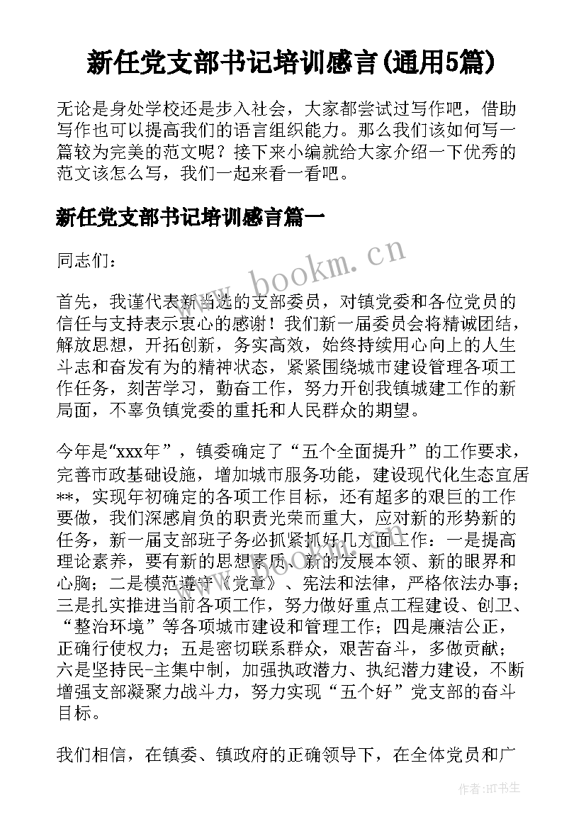 新任党支部书记培训感言(通用5篇)