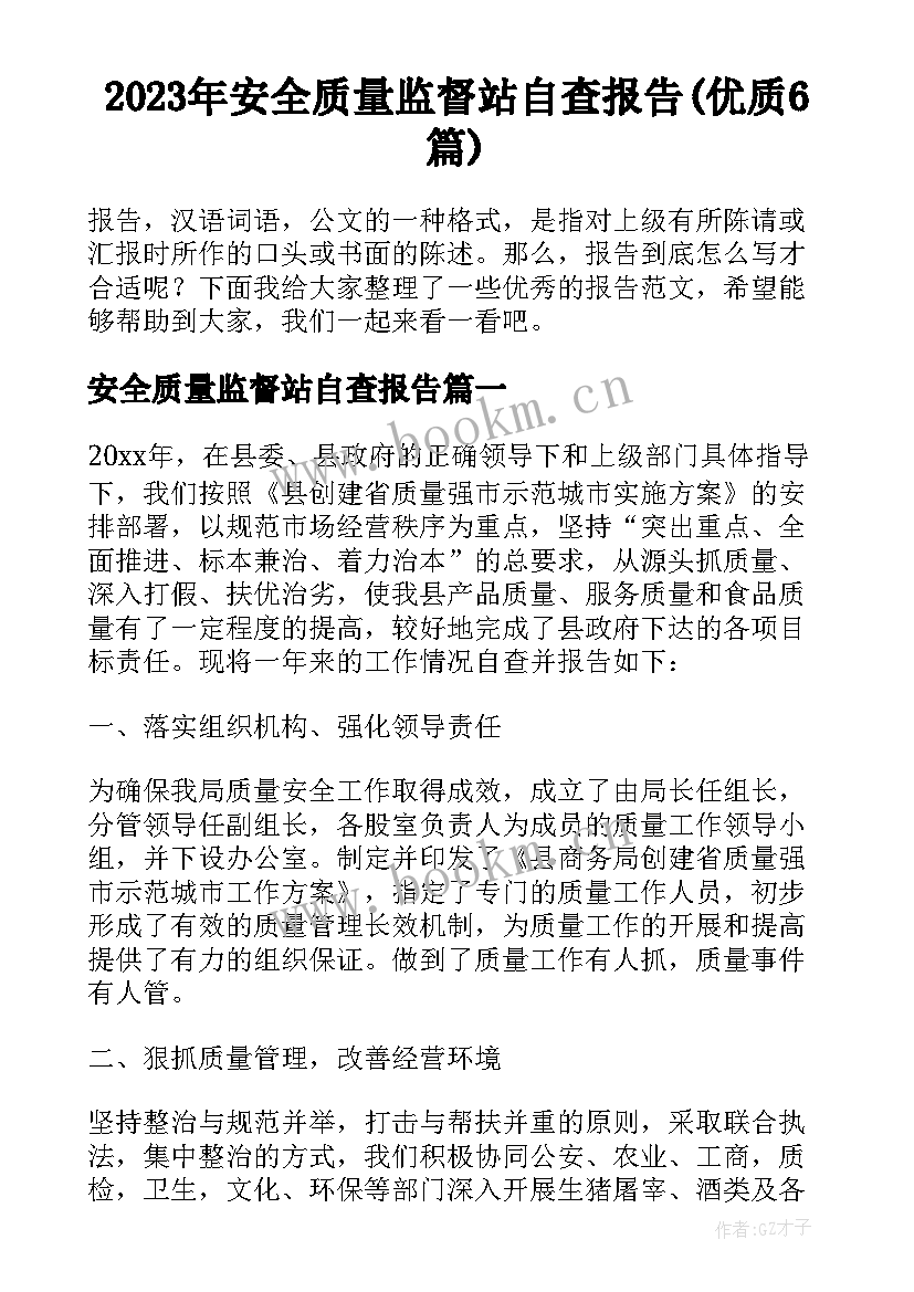 2023年安全质量监督站自查报告(优质6篇)