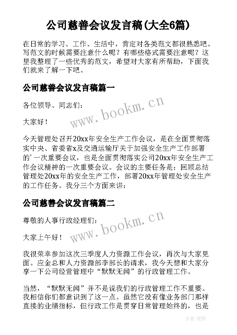 公司慈善会议发言稿(大全6篇)