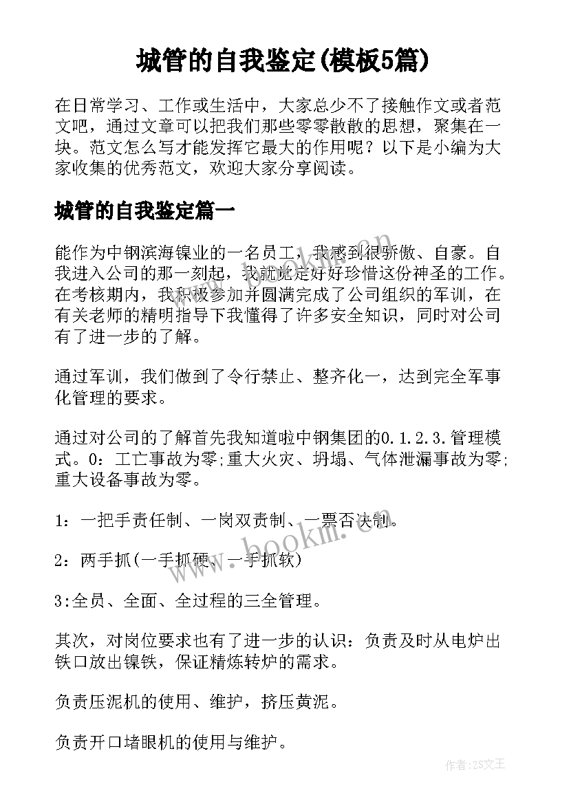 城管的自我鉴定(模板5篇)