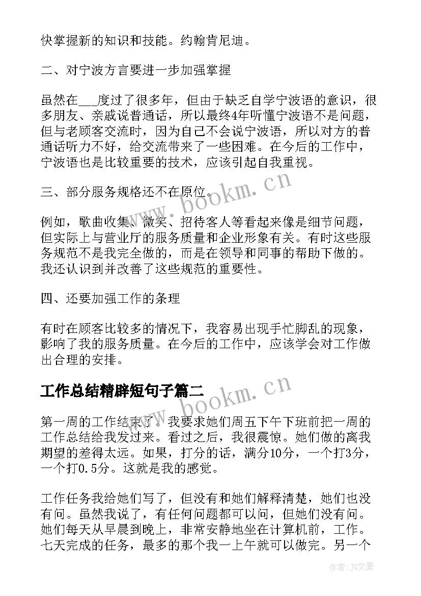 2023年工作总结精辟短句子(精选8篇)