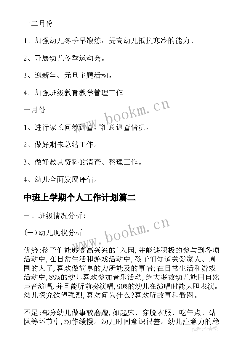 中班上学期个人工作计划(实用6篇)